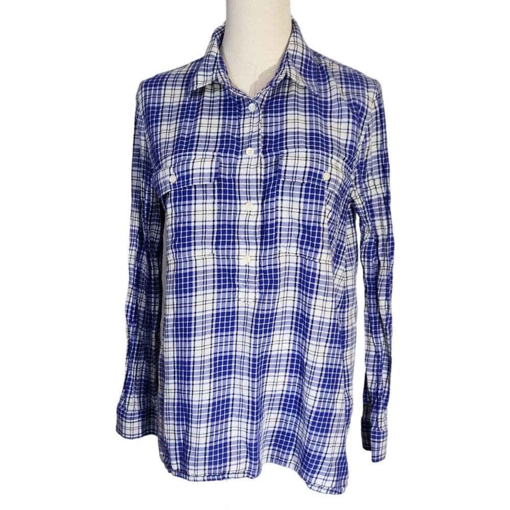 Madewell 100% Cotton Blue And White Plaid Popover Long Sleeve Shirt Women's M